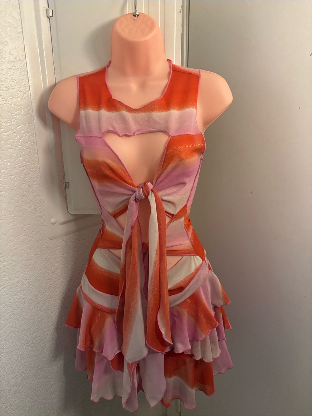 Forever 21 Orange and Pink Striped Tie-Front Mini Dress